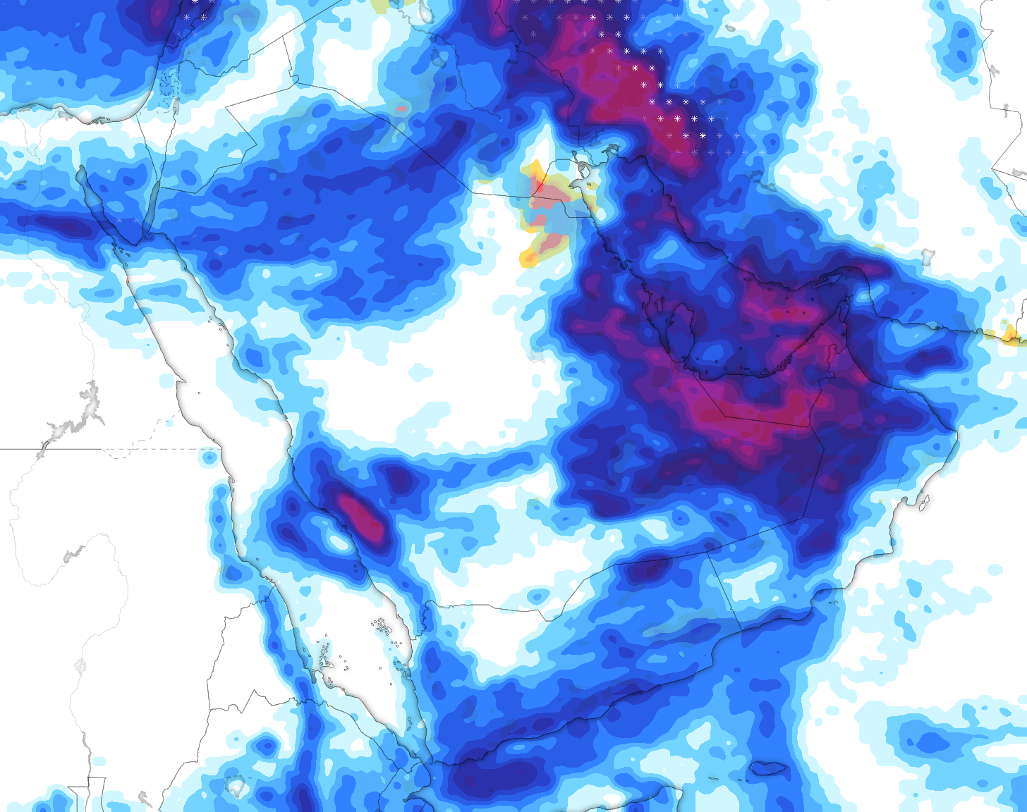 خريطة توقعات الأمطار في السعودية