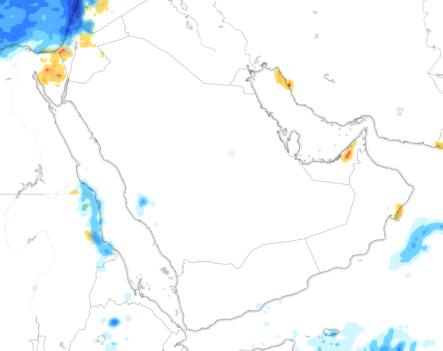 خريطة توقعات الأمطار في السعودية