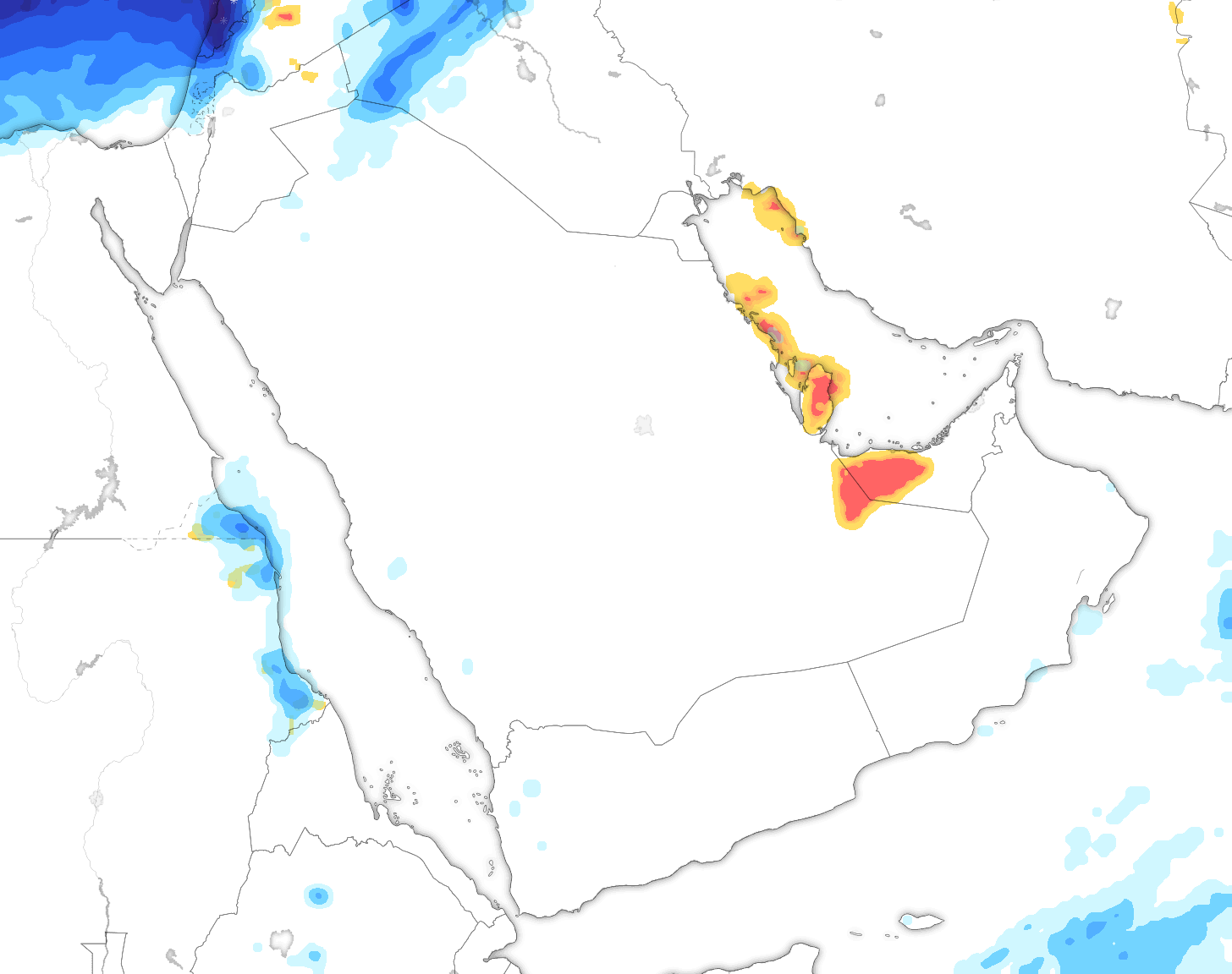 خريطة توقعات الأمطار في السعودية