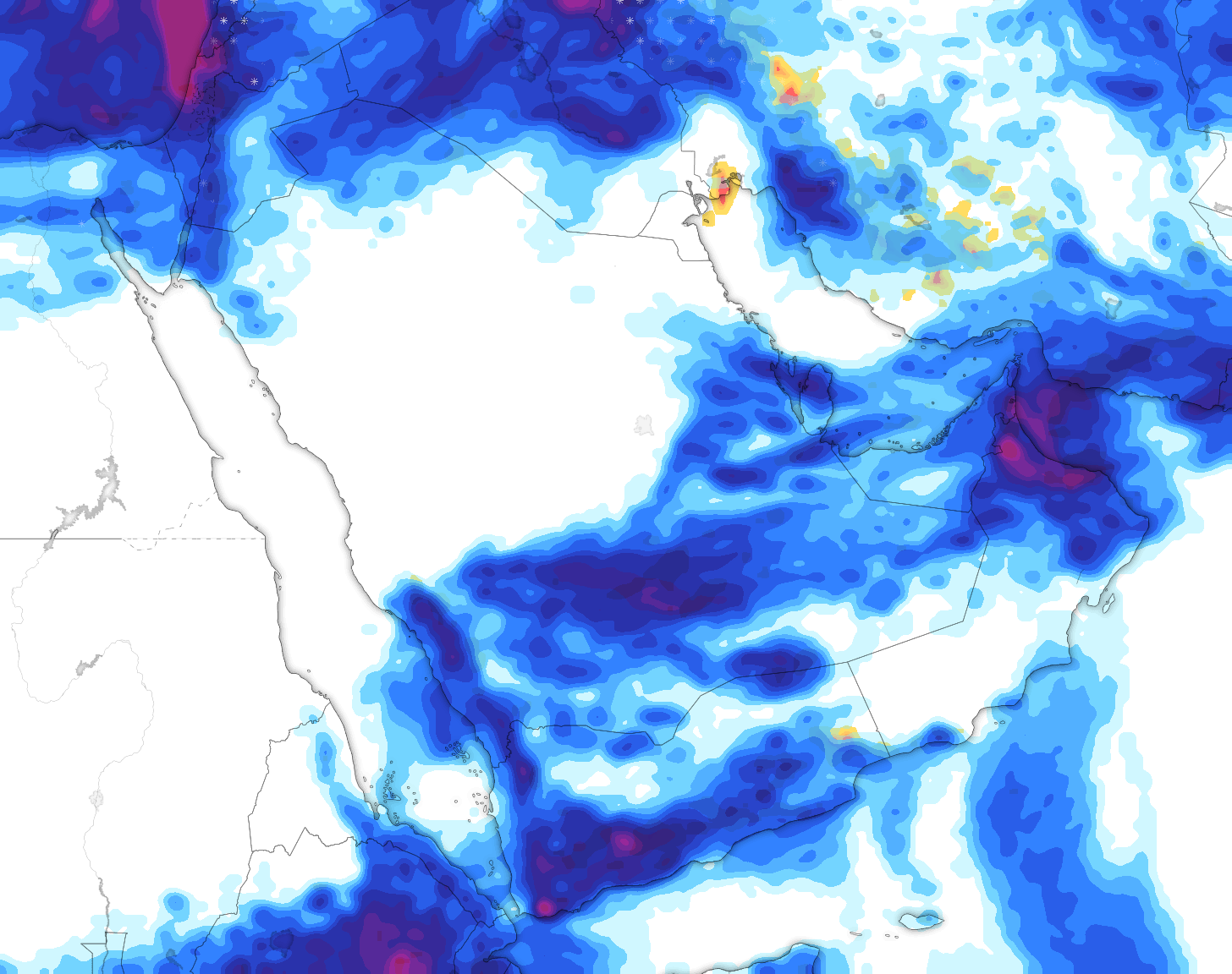 خريطة توقعات الأمطار في السعودية