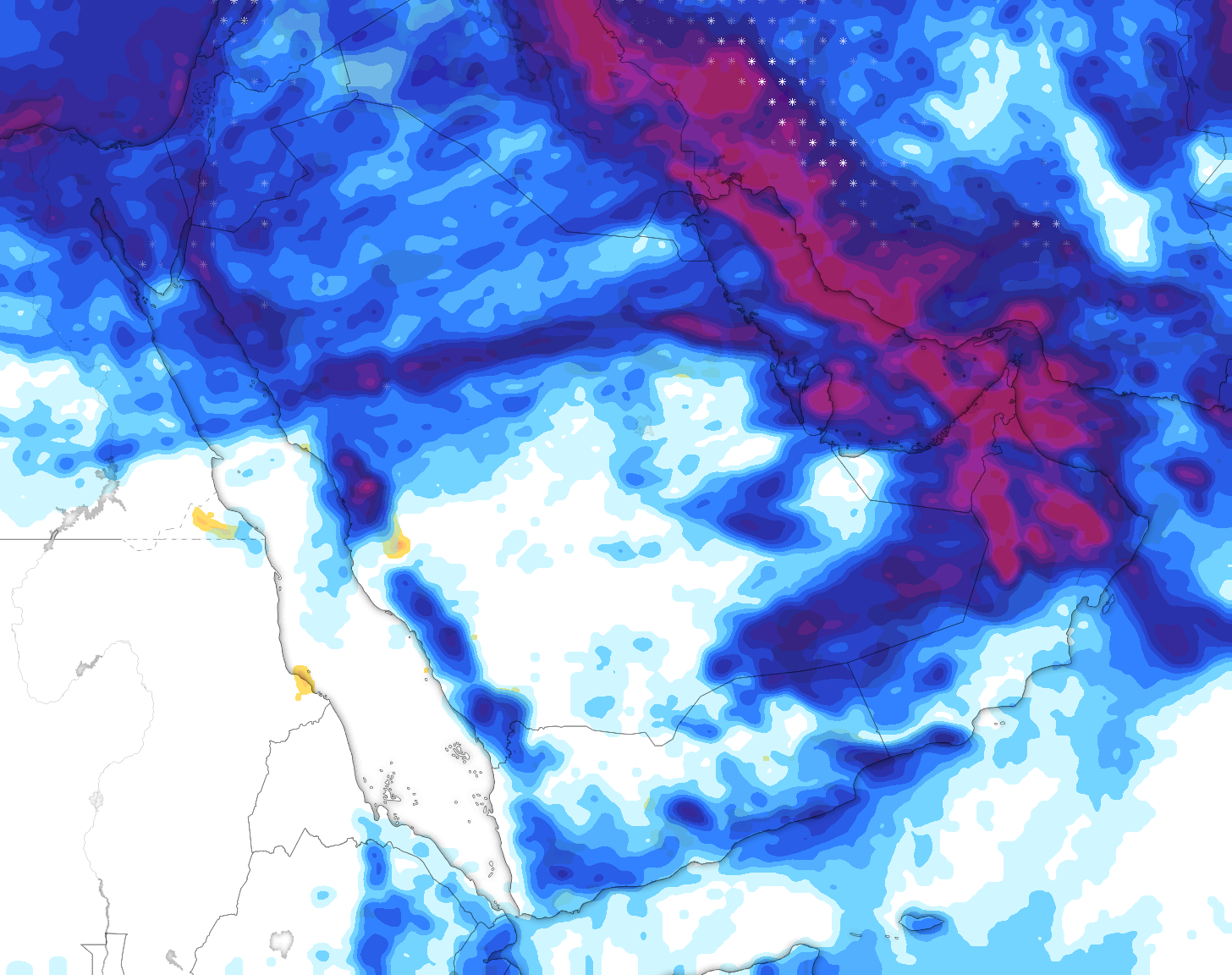 خريطة توقعات الأمطار في السعودية