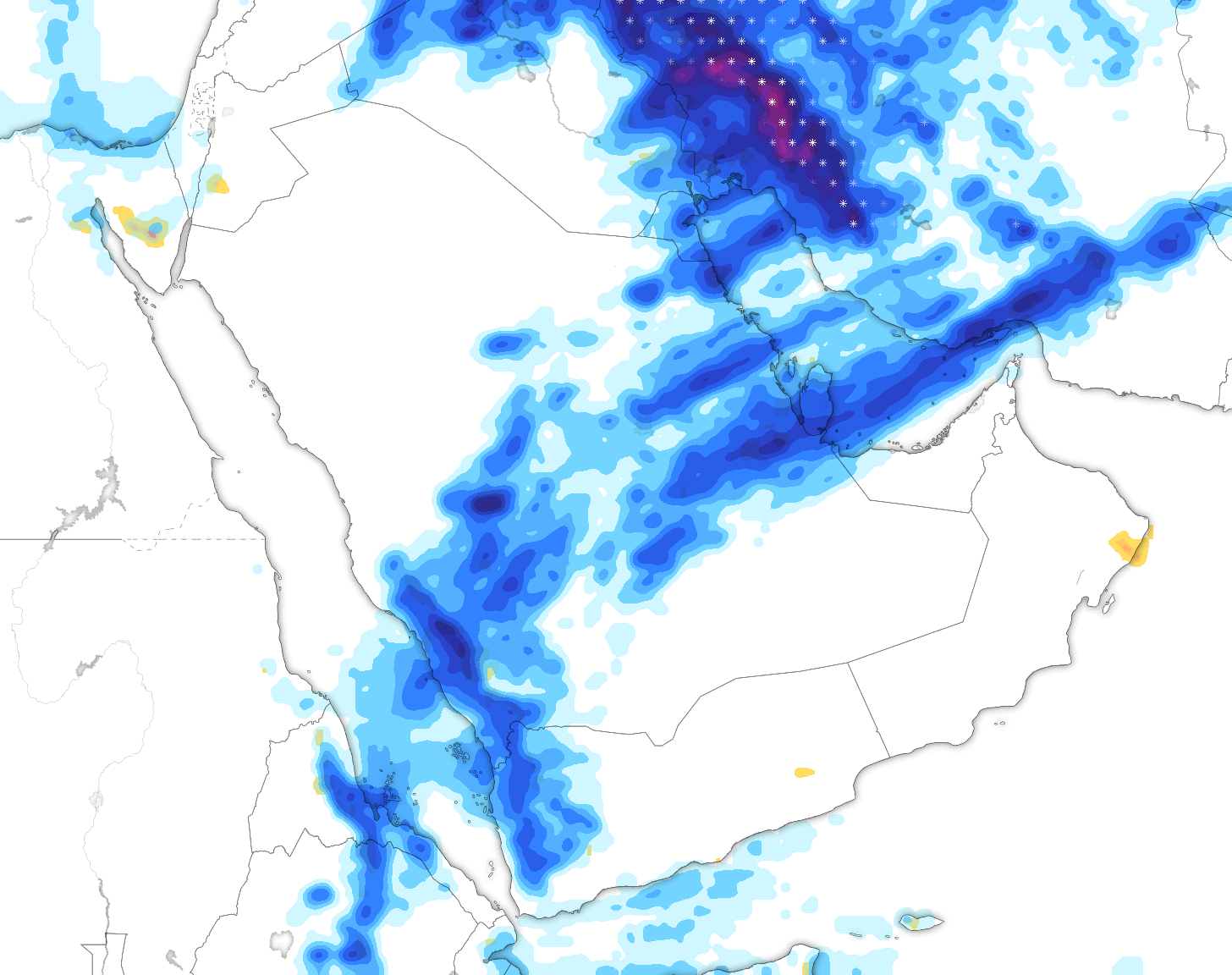 خريطة توقعات الأمطار في السعودية