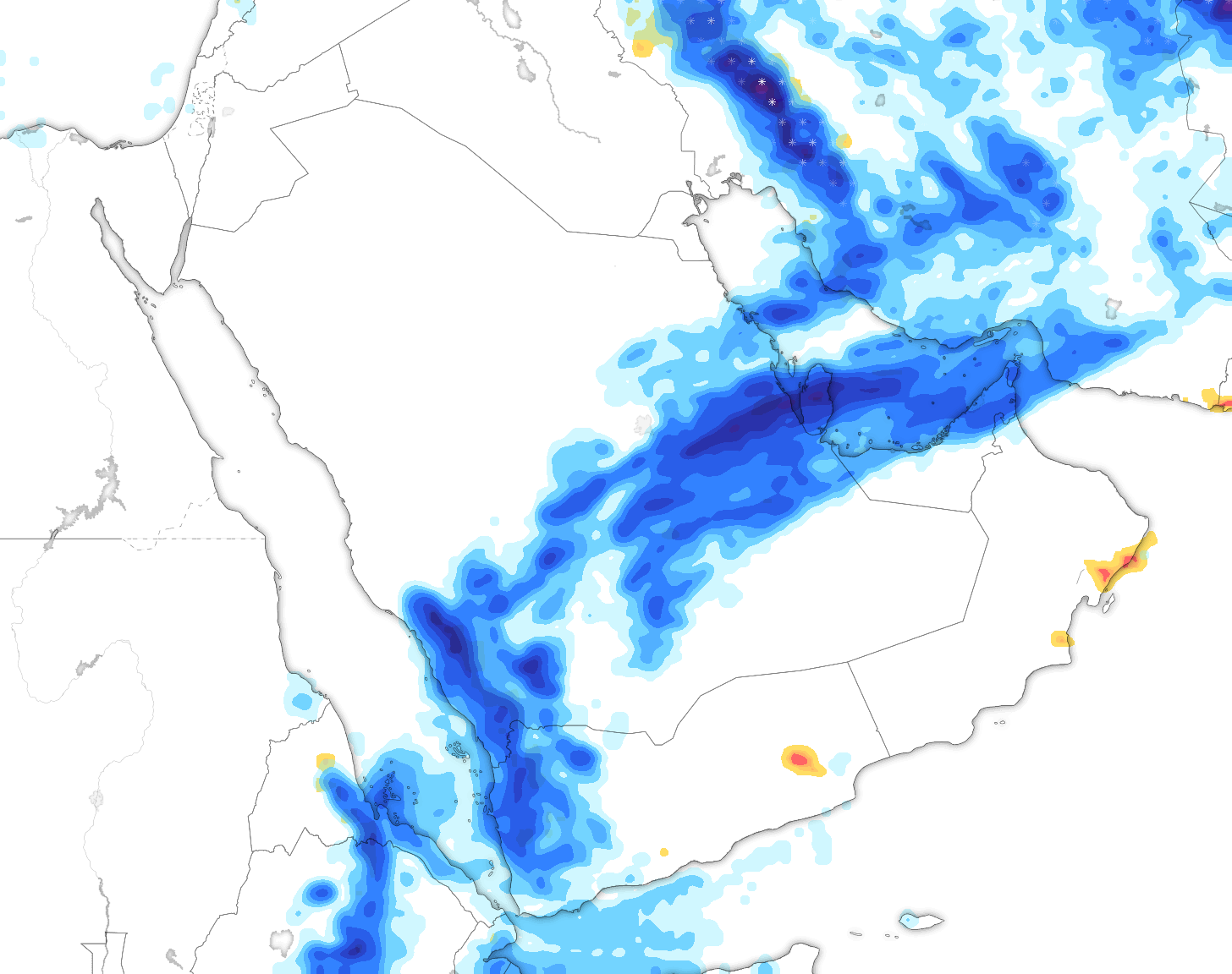 خريطة توقعات الأمطار في السعودية