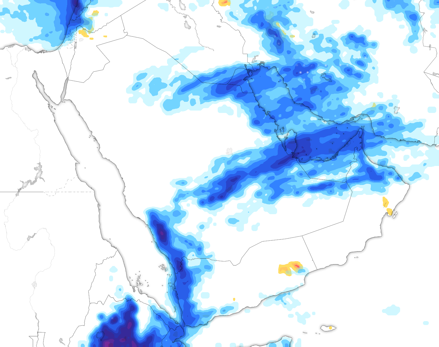 خريطة توقعات الأمطار في السعودية