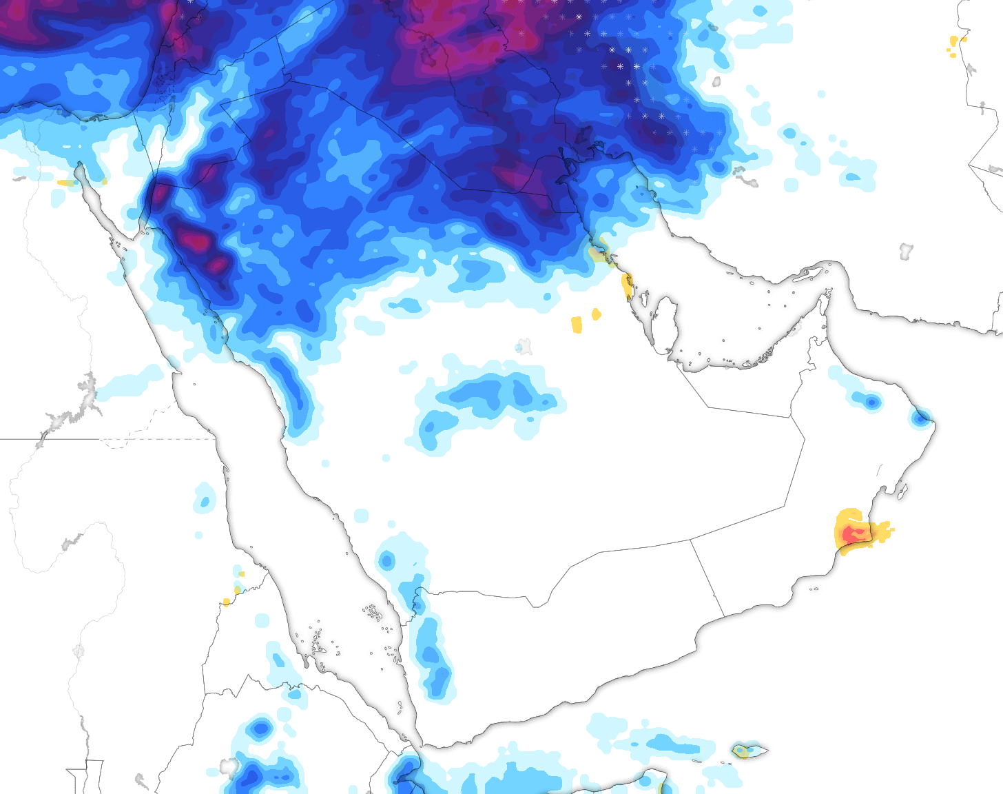 خريطة توقعات الأمطار في السعودية