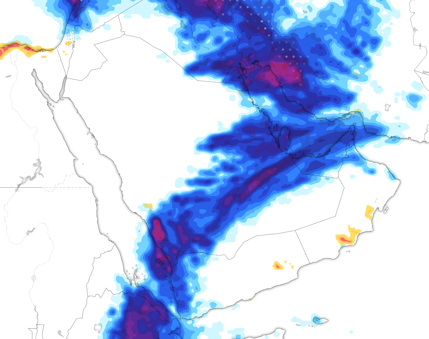 خريطة توقعات الأمطار في السعودية