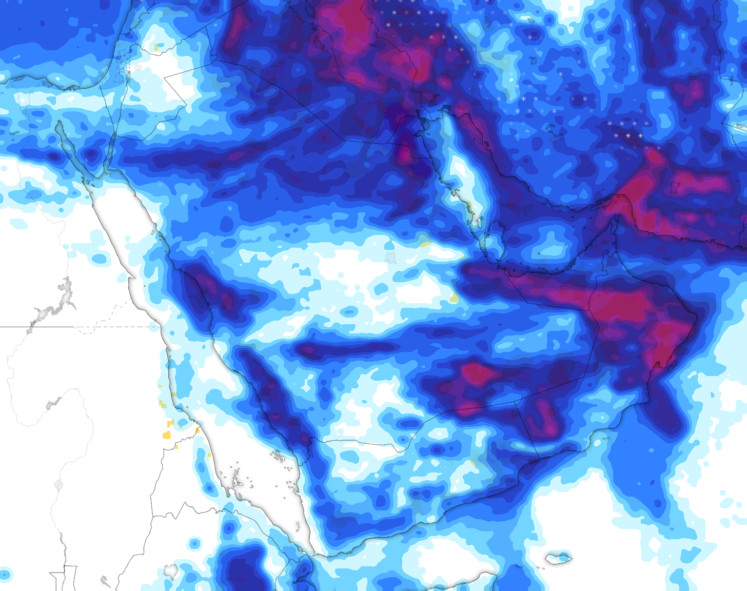 خريطة توقعات الأمطار في السعودية