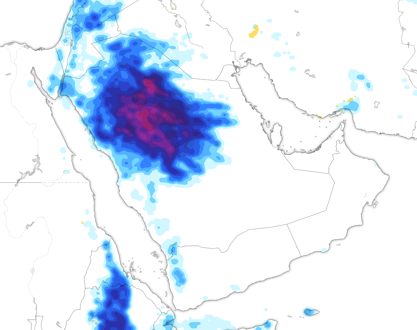 خريطة توقعات الأمطار في السعودية