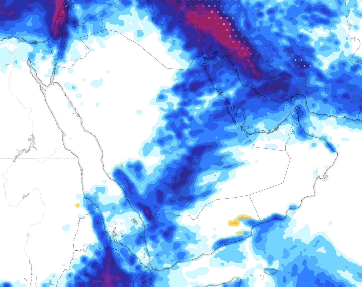 خريطة توقعات الأمطار في السعودية