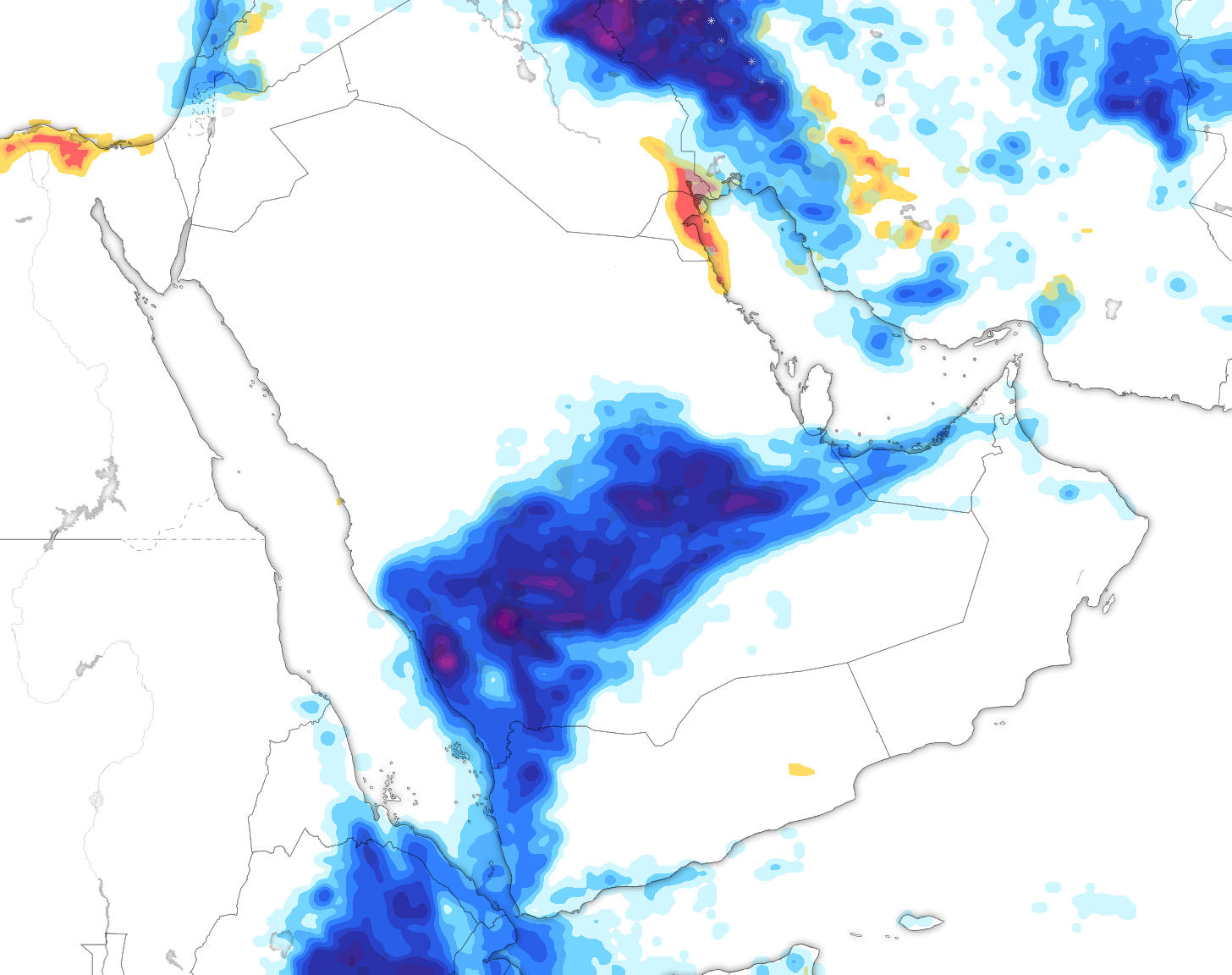 خريطة توقعات الأمطار في السعودية