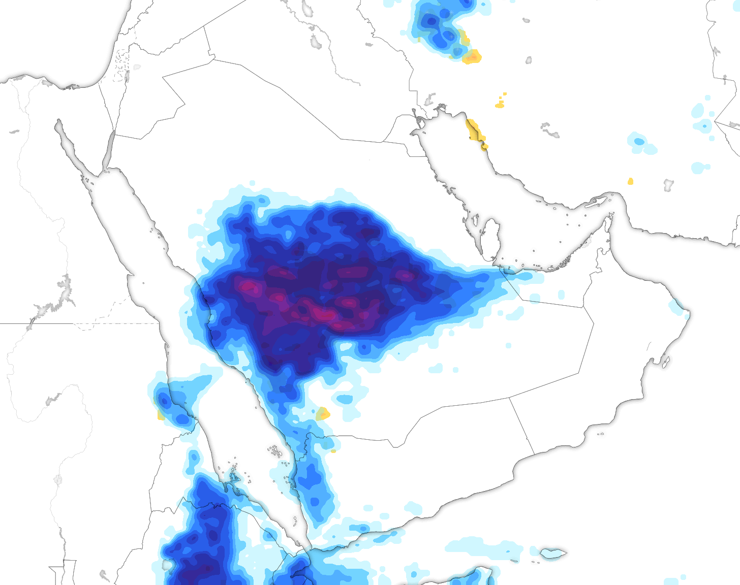 خريطة توقعات الأمطار في السعودية