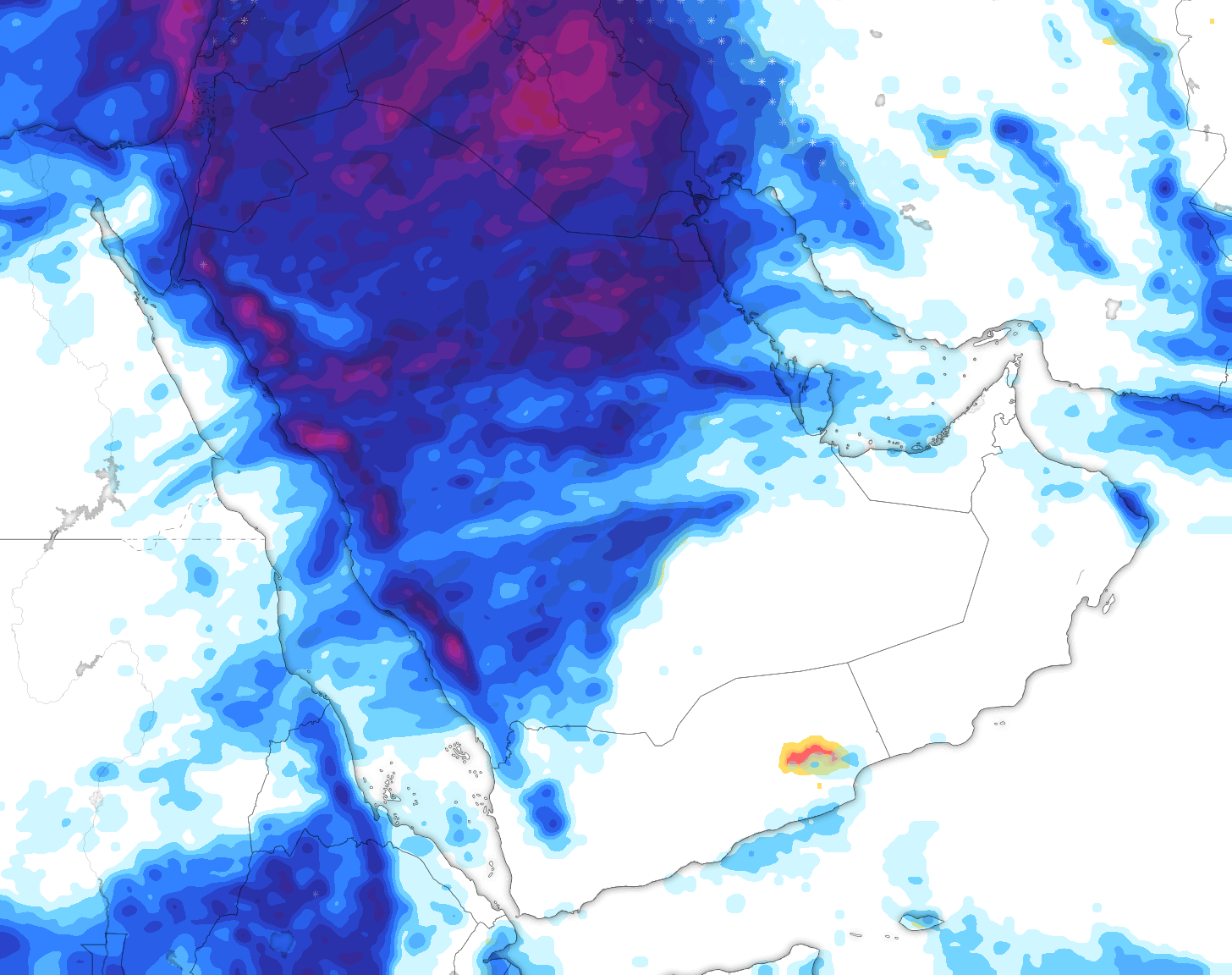 خريطة توقعات الأمطار في السعودية