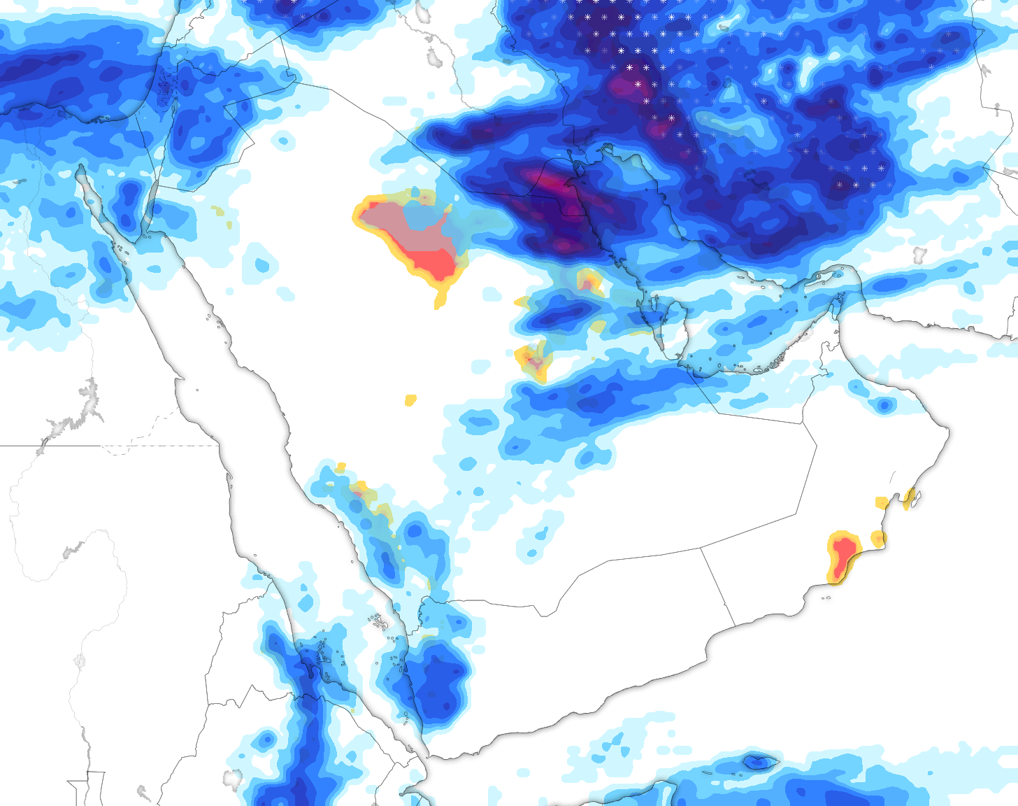 خريطة توقعات الأمطار في السعودية