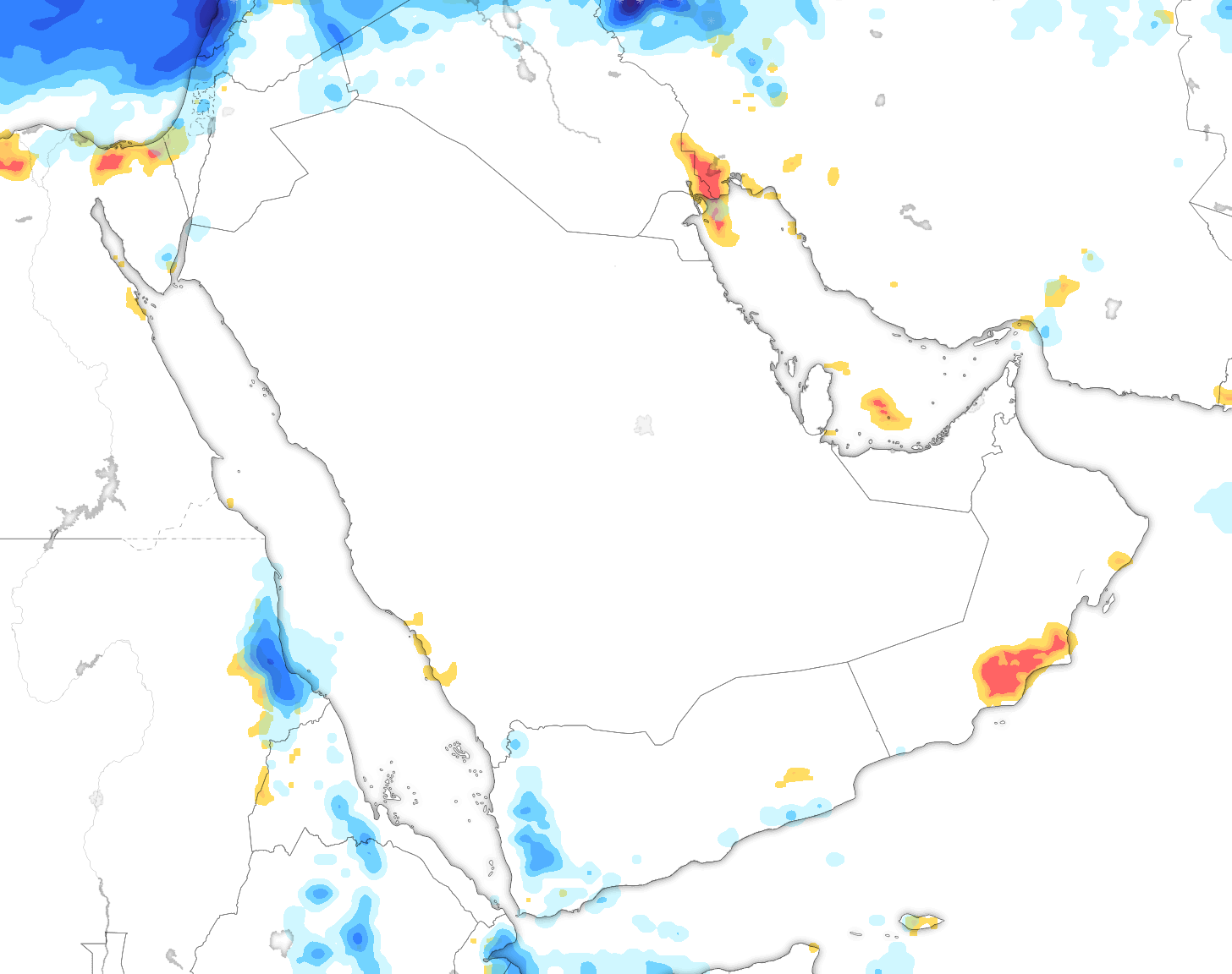 خريطة توقعات الأمطار في السعودية