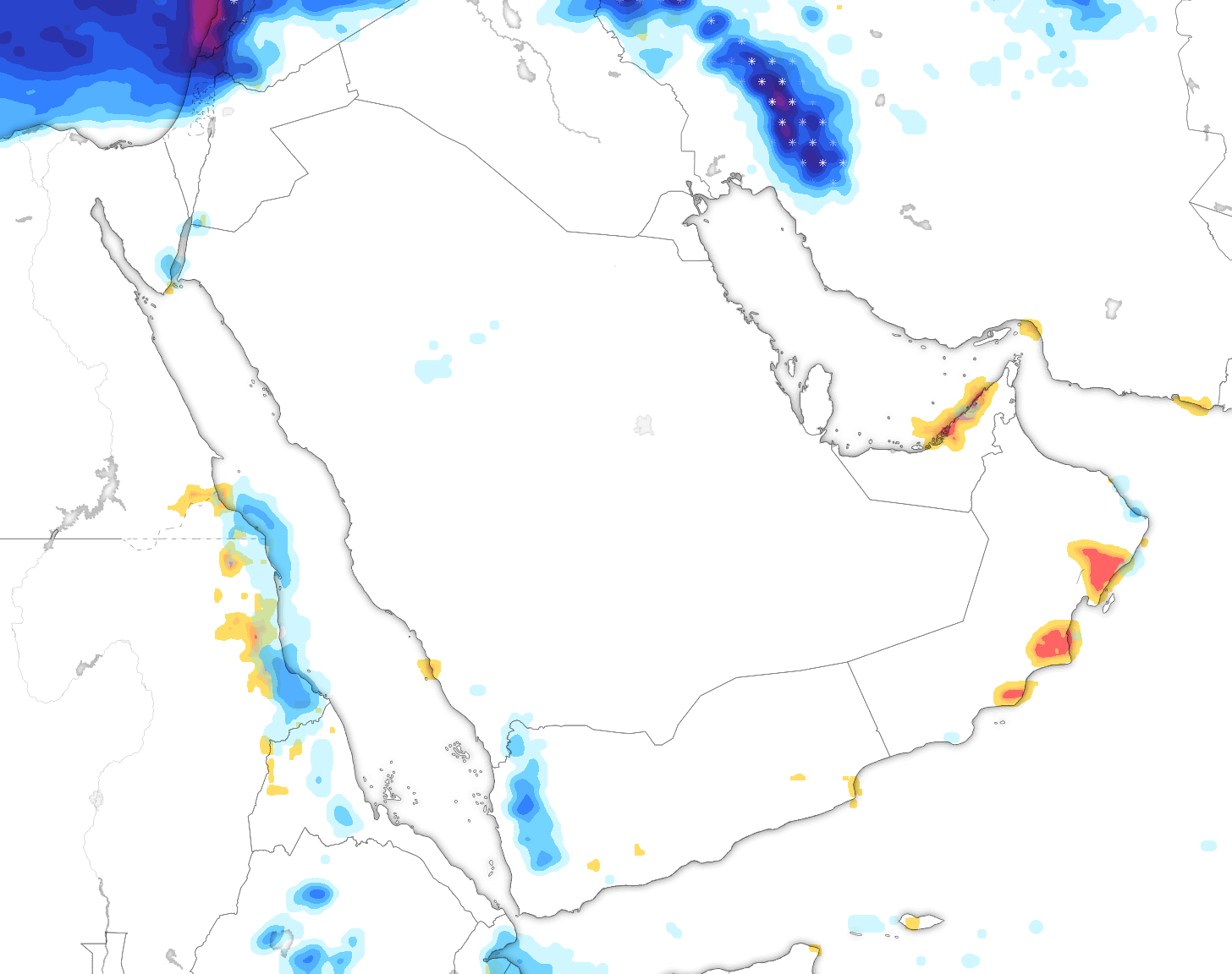 خريطة توقعات الأمطار في السعودية