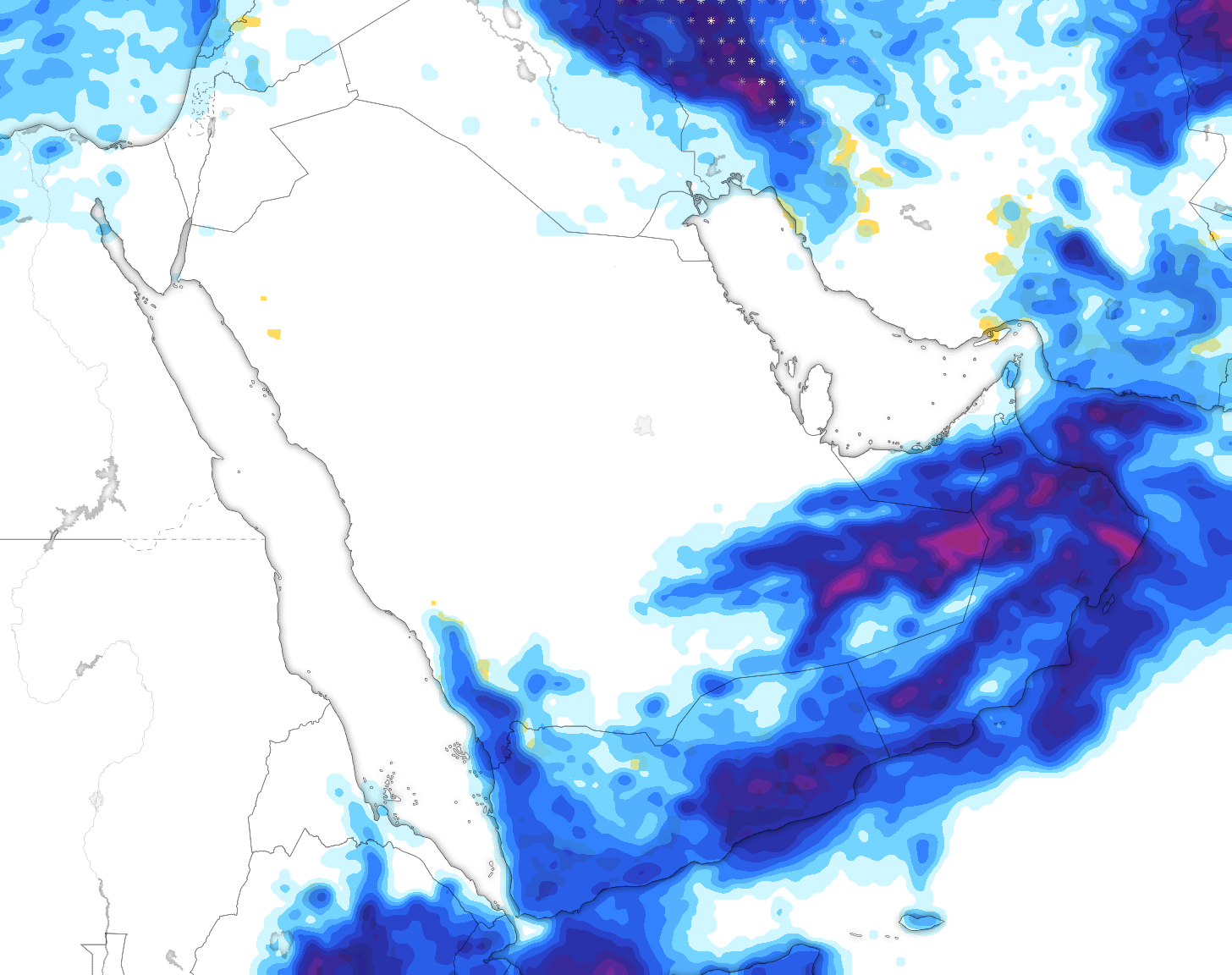 خريطة توقعات الأمطار في السعودية