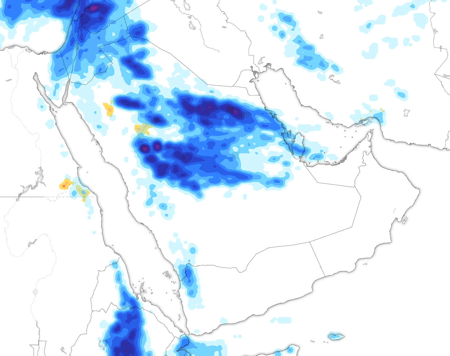 خريطة توقعات الأمطار في السعودية