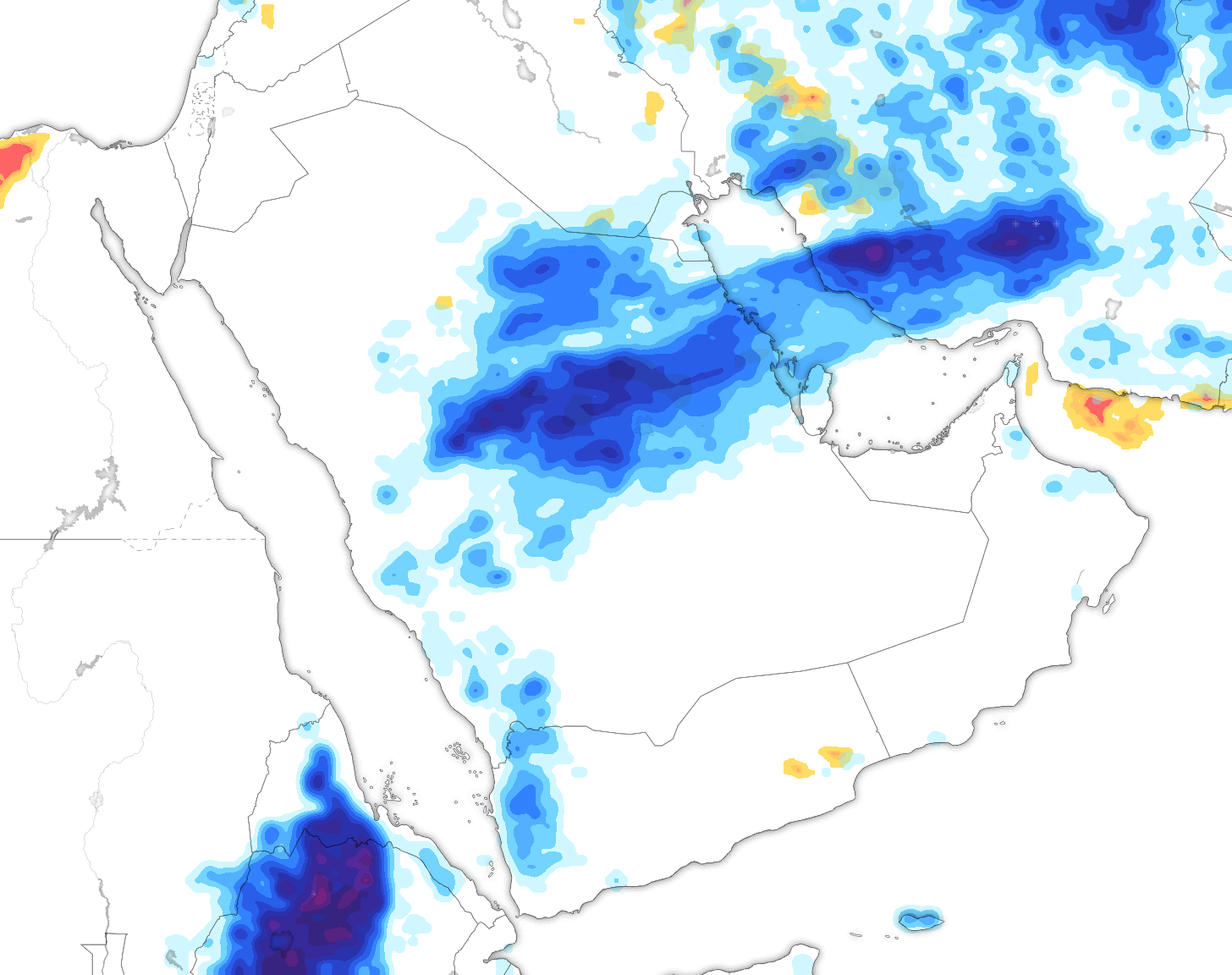 خريطة توقعات الأمطار في السعودية