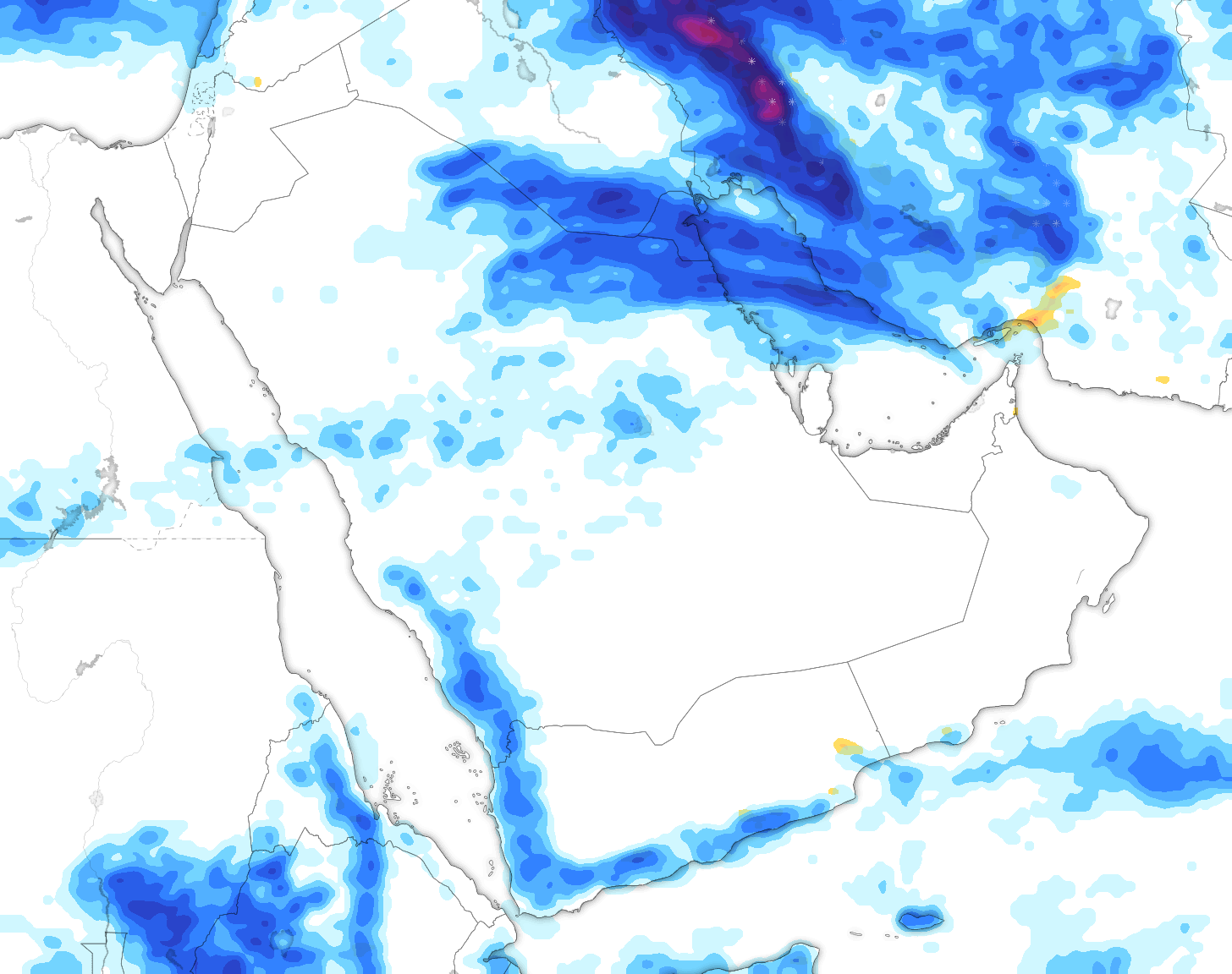 خريطة توقعات الأمطار في السعودية