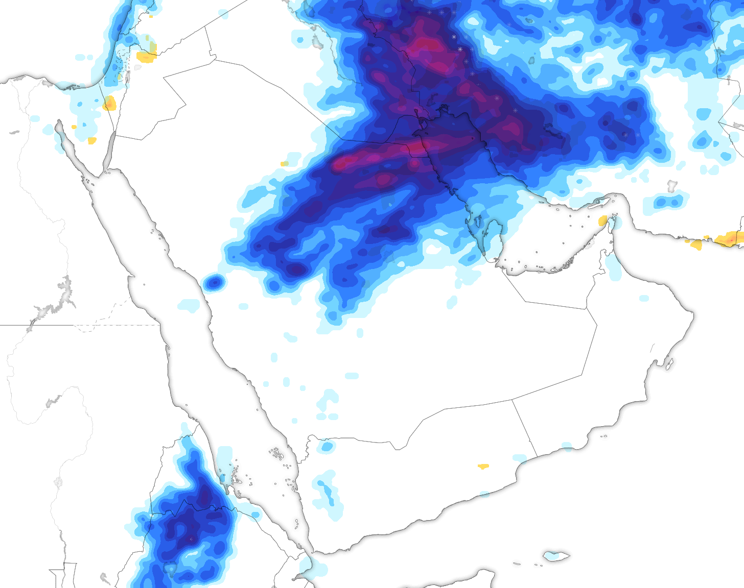 خريطة توقعات الأمطار في السعودية