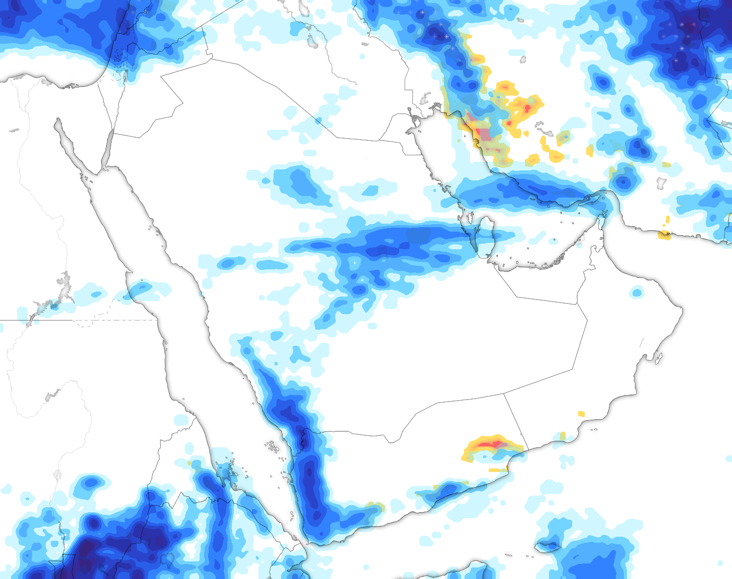 خريطة توقعات الأمطار في السعودية