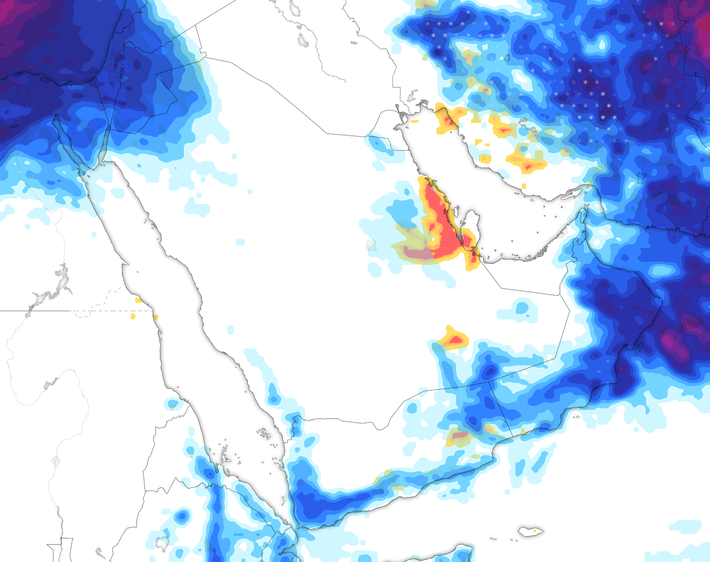 خريطة توقعات الأمطار في السعودية