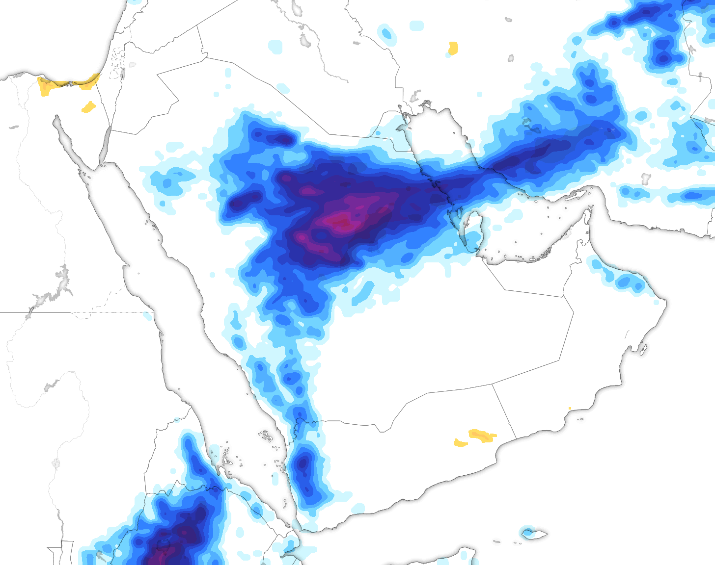 خريطة توقعات الأمطار في السعودية