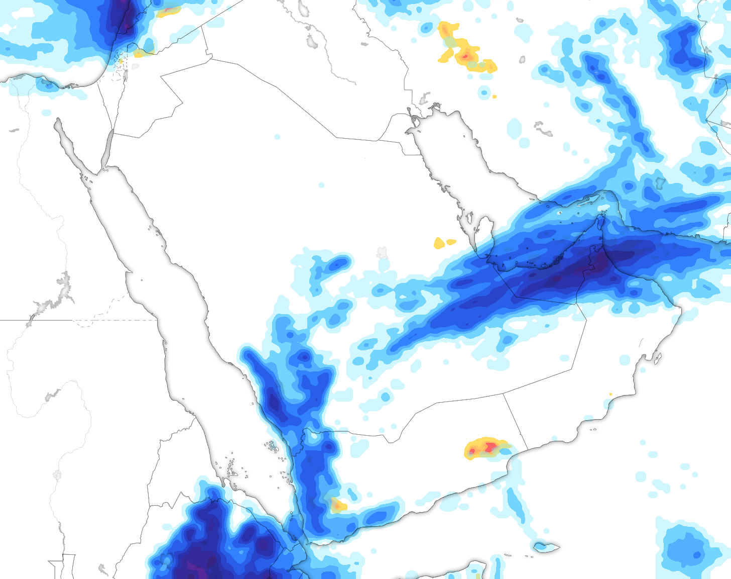 خريطة توقعات الأمطار في السعودية