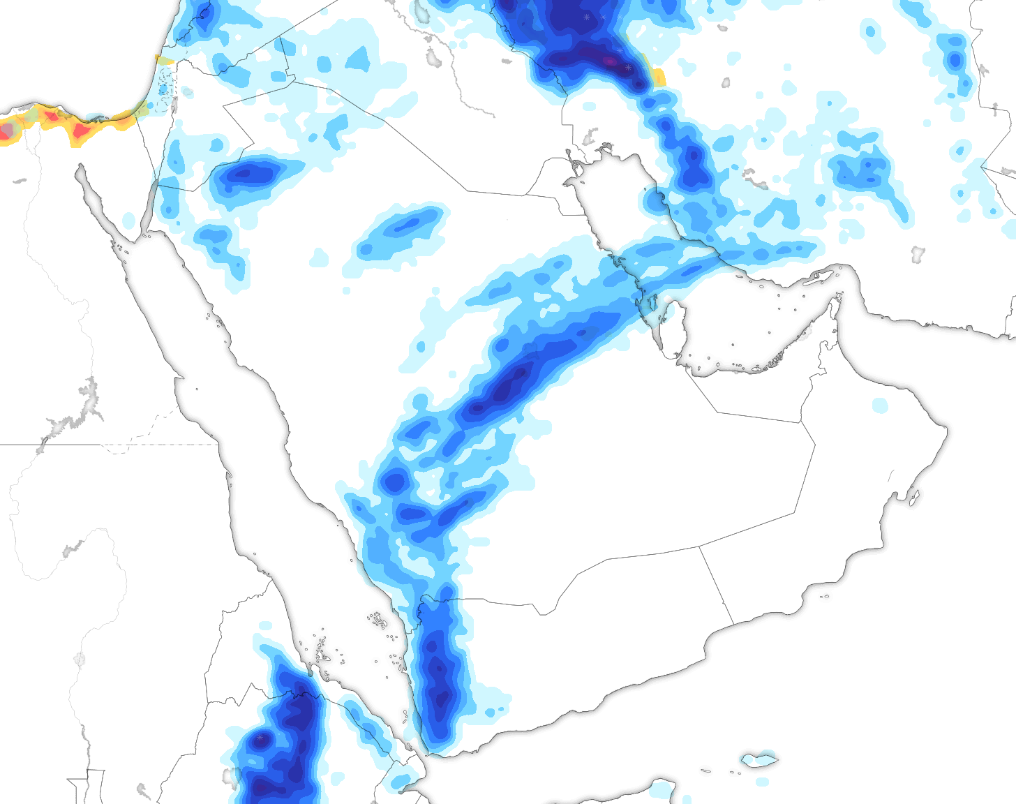 خريطة توقعات الأمطار في السعودية