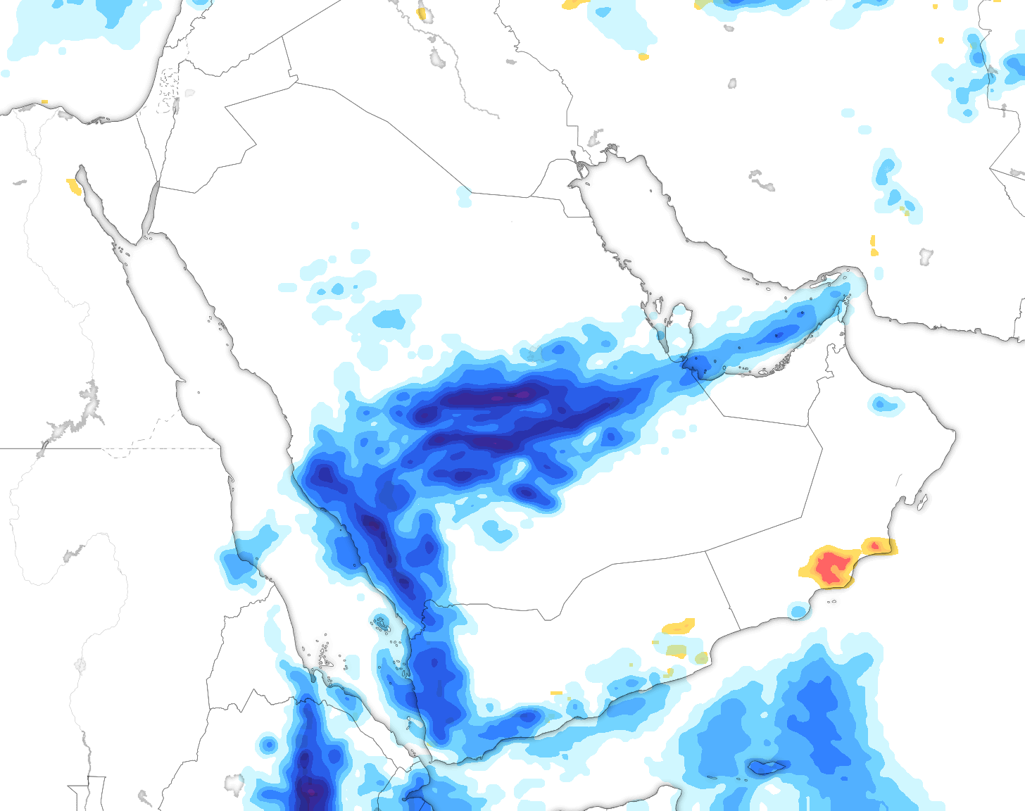 خريطة توقعات الأمطار في السعودية
