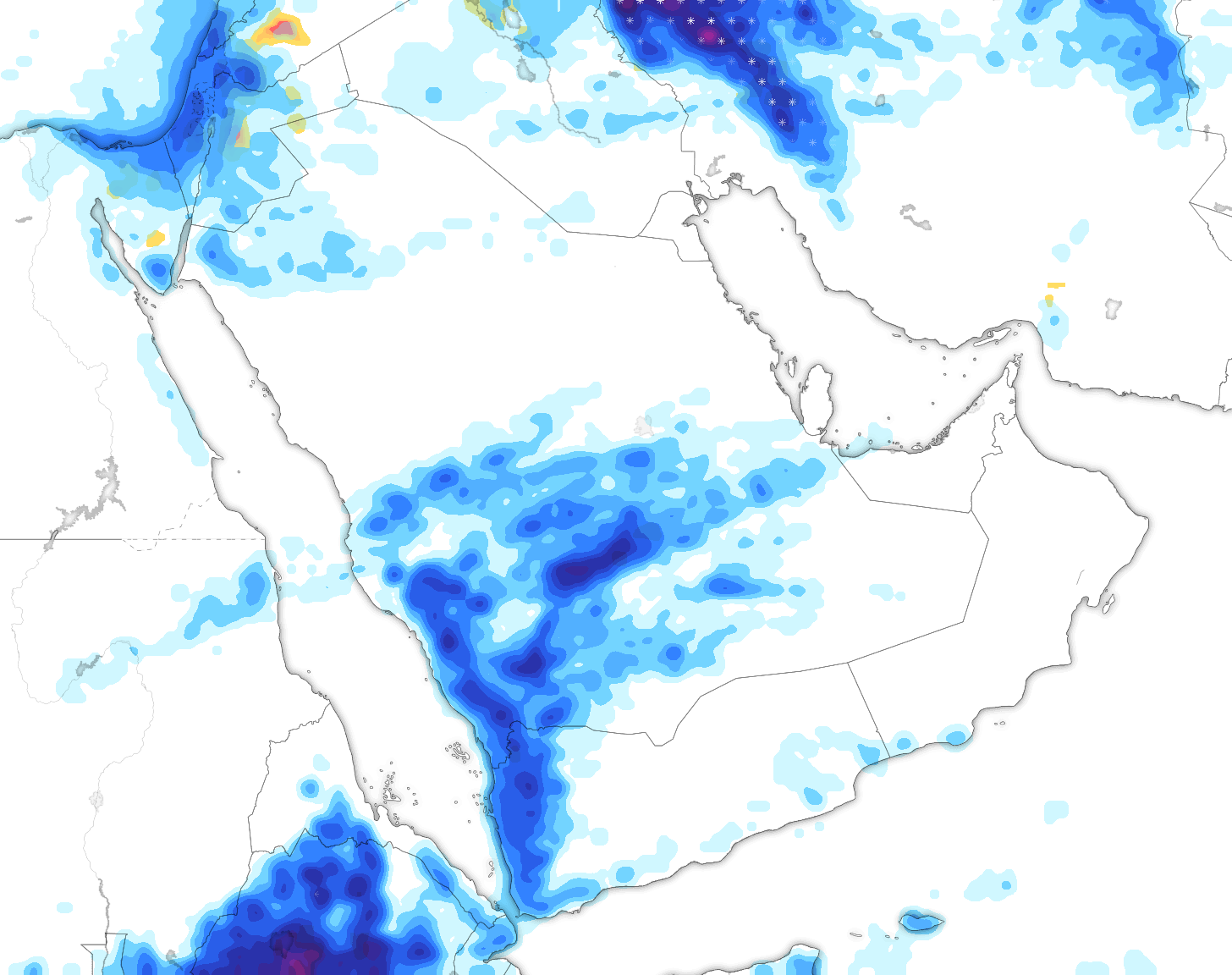خريطة توقعات الأمطار في السعودية
