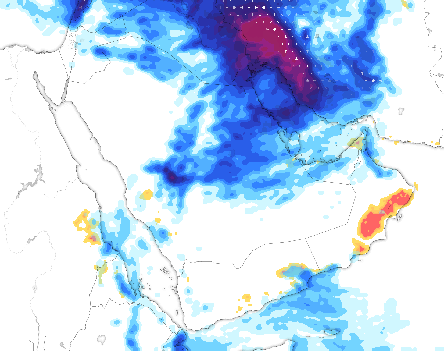 خريطة توقعات الأمطار في السعودية