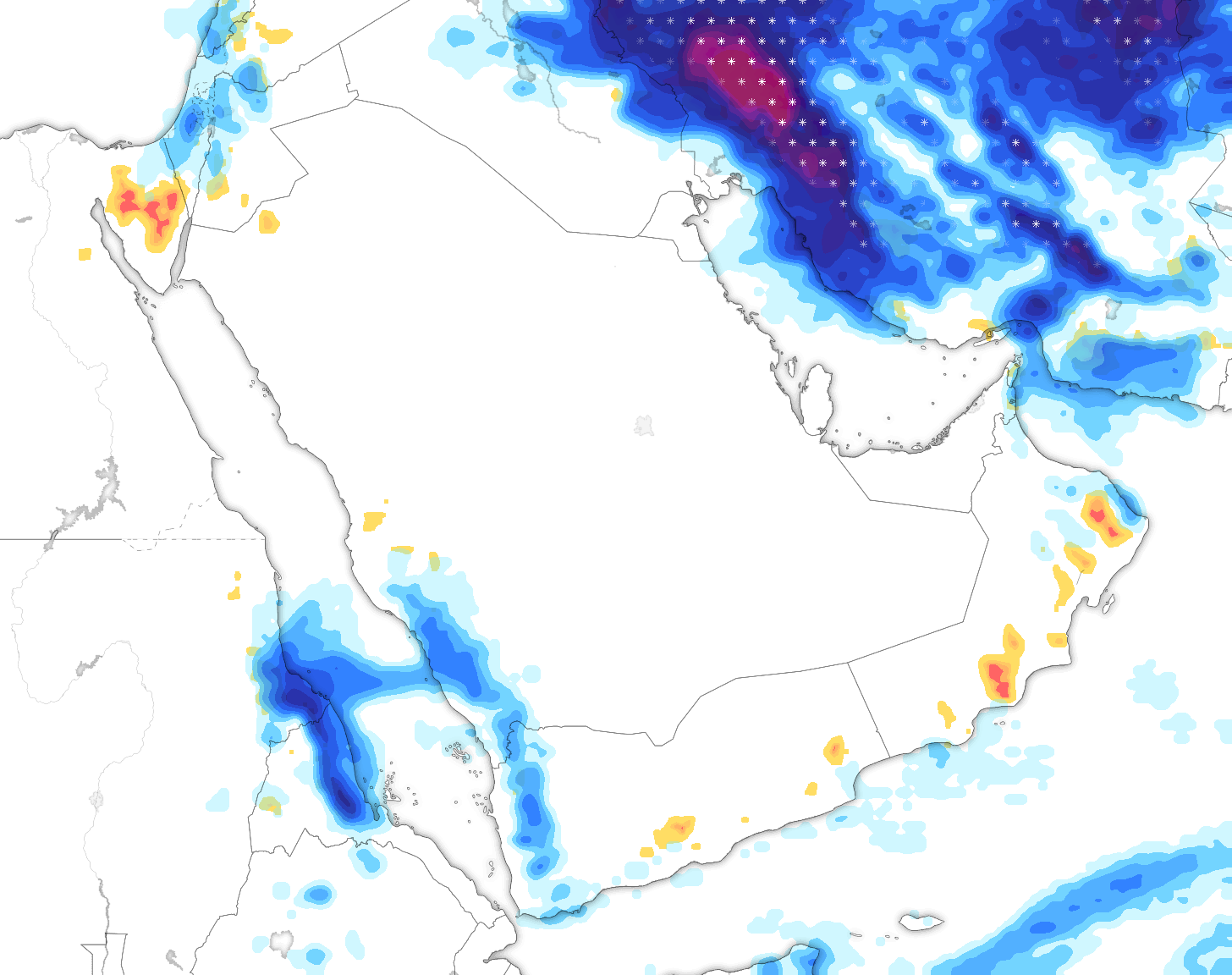 خريطة توقعات الأمطار في السعودية