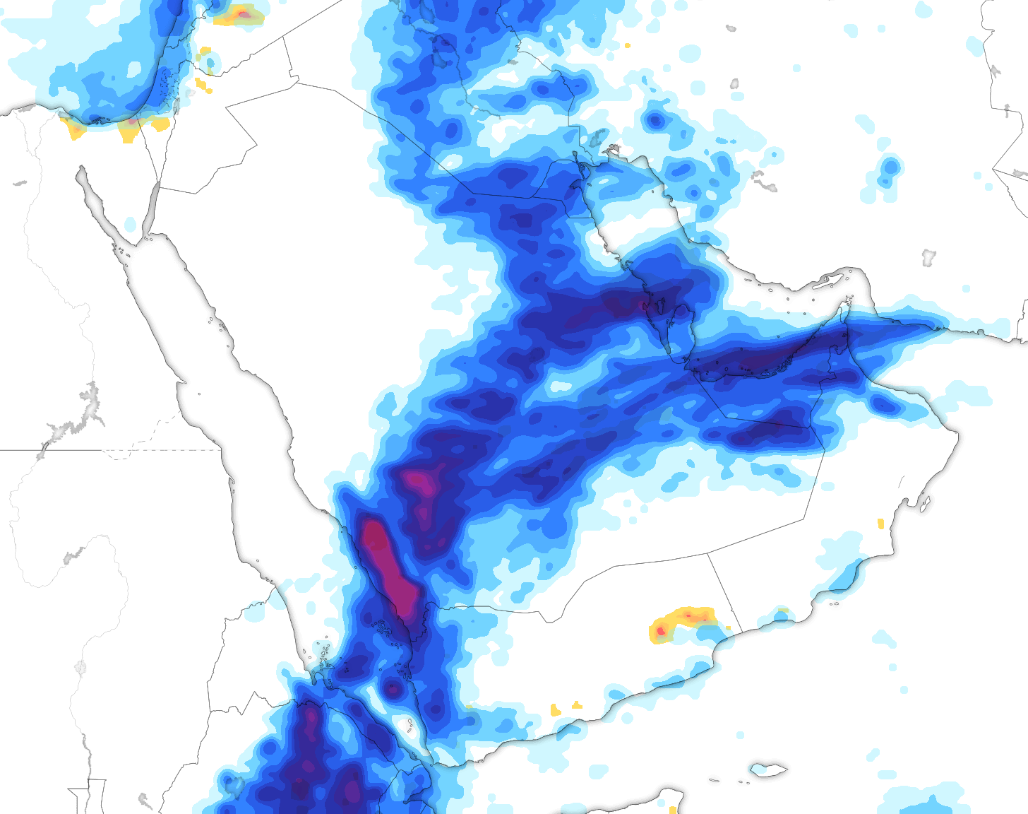 خريطة توقعات الأمطار في السعودية