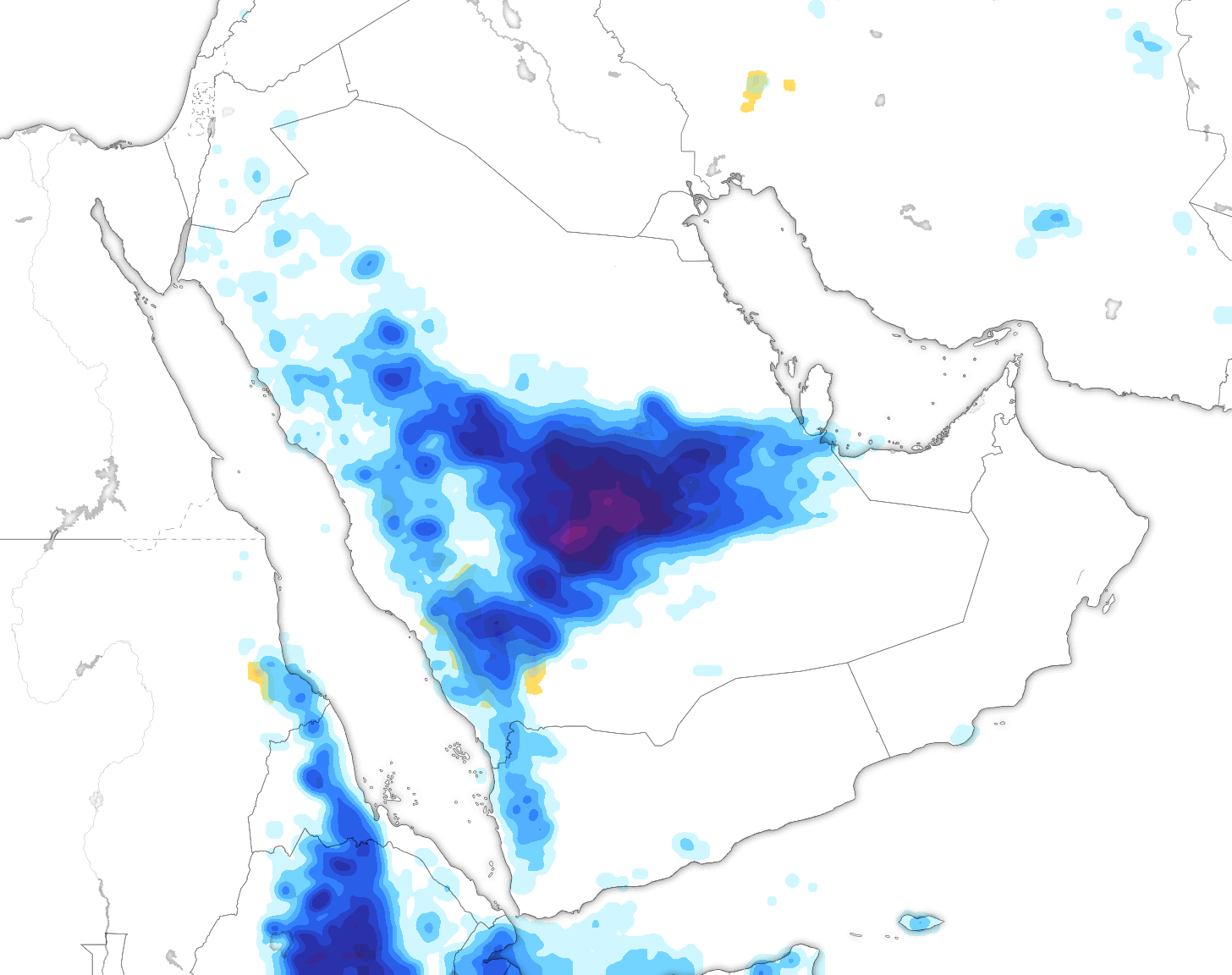 خريطة توقعات الأمطار في السعودية