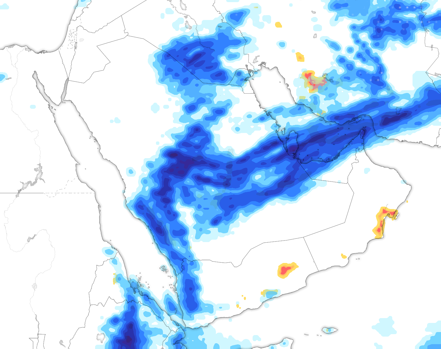 خريطة توقعات الأمطار في السعودية