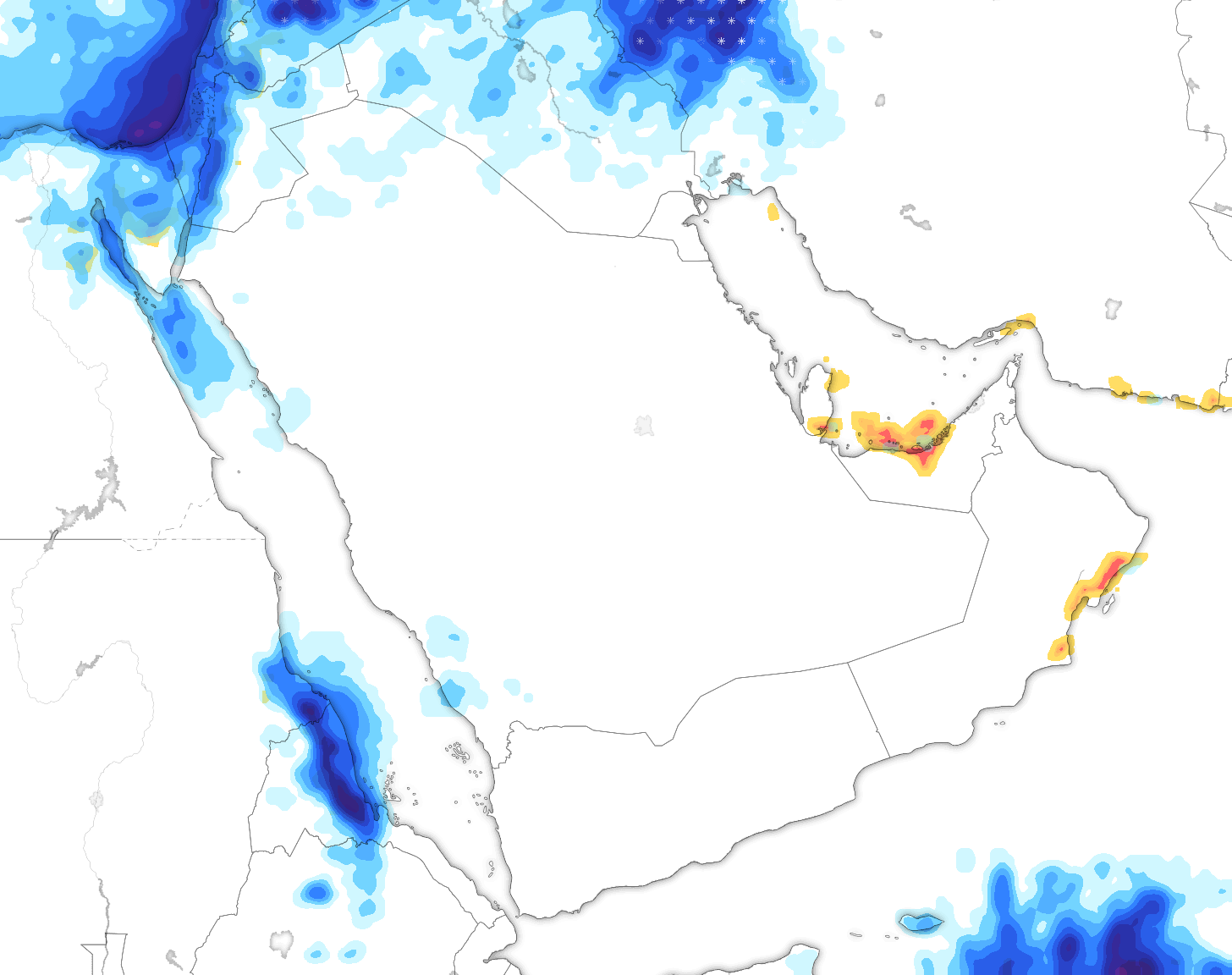 خريطة توقعات الأمطار في السعودية