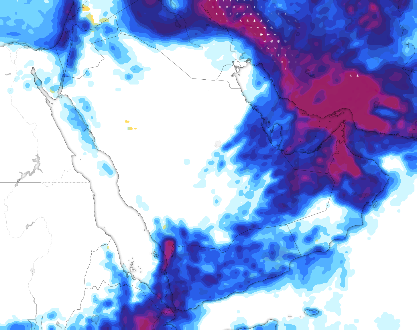 خريطة توقعات الأمطار في السعودية