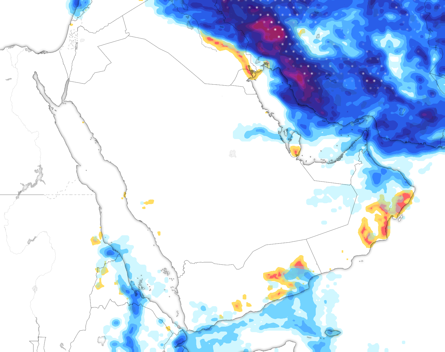 خريطة توقعات الأمطار في السعودية