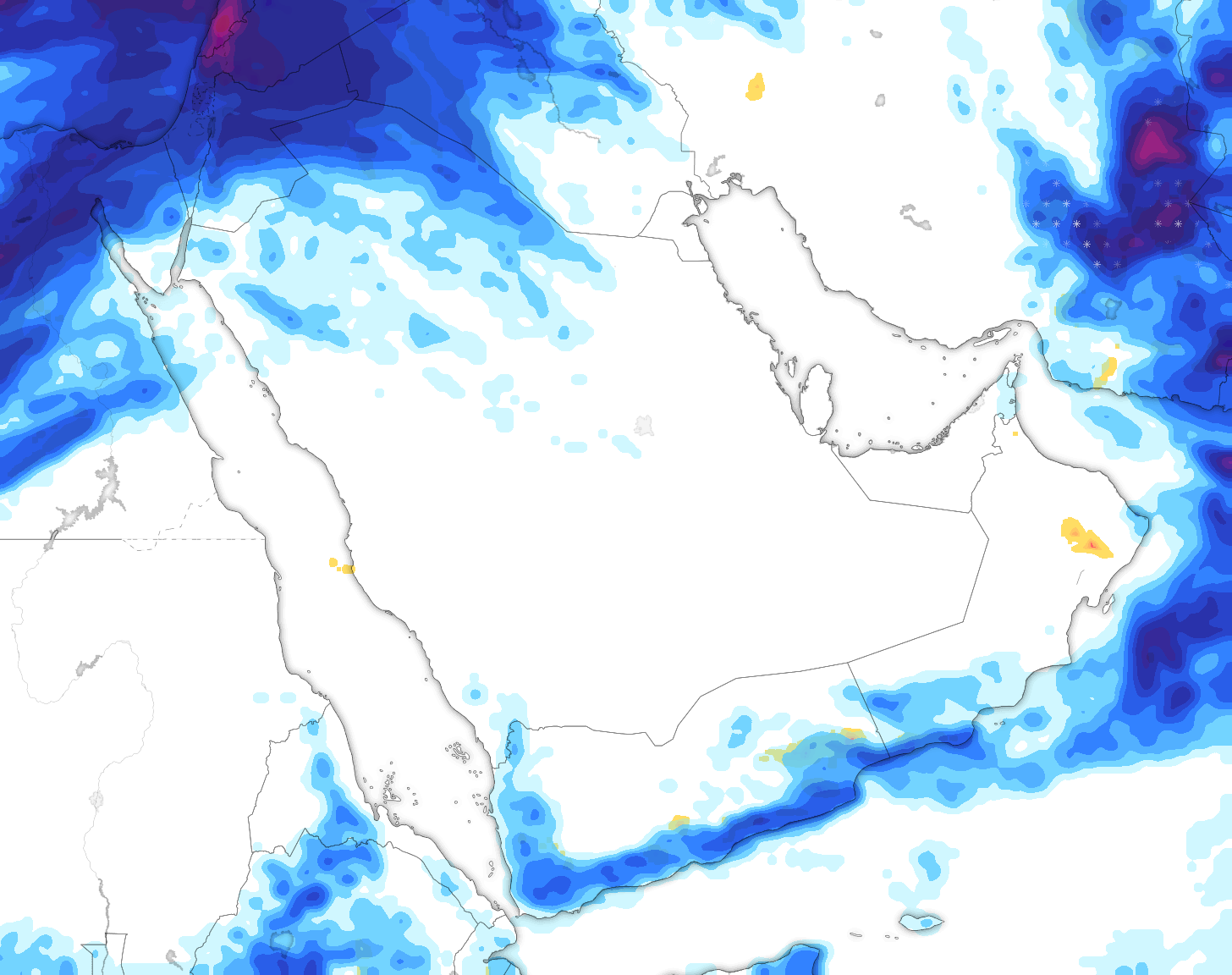 خريطة توقعات الأمطار في السعودية