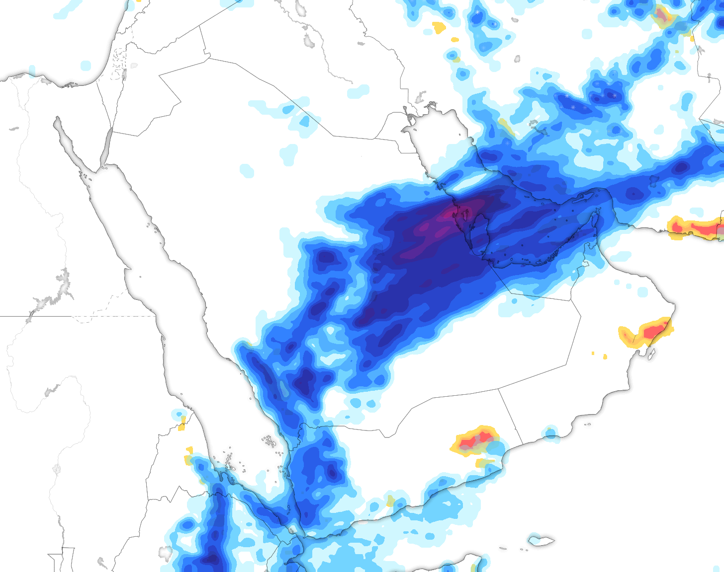 خريطة توقعات الأمطار في السعودية
