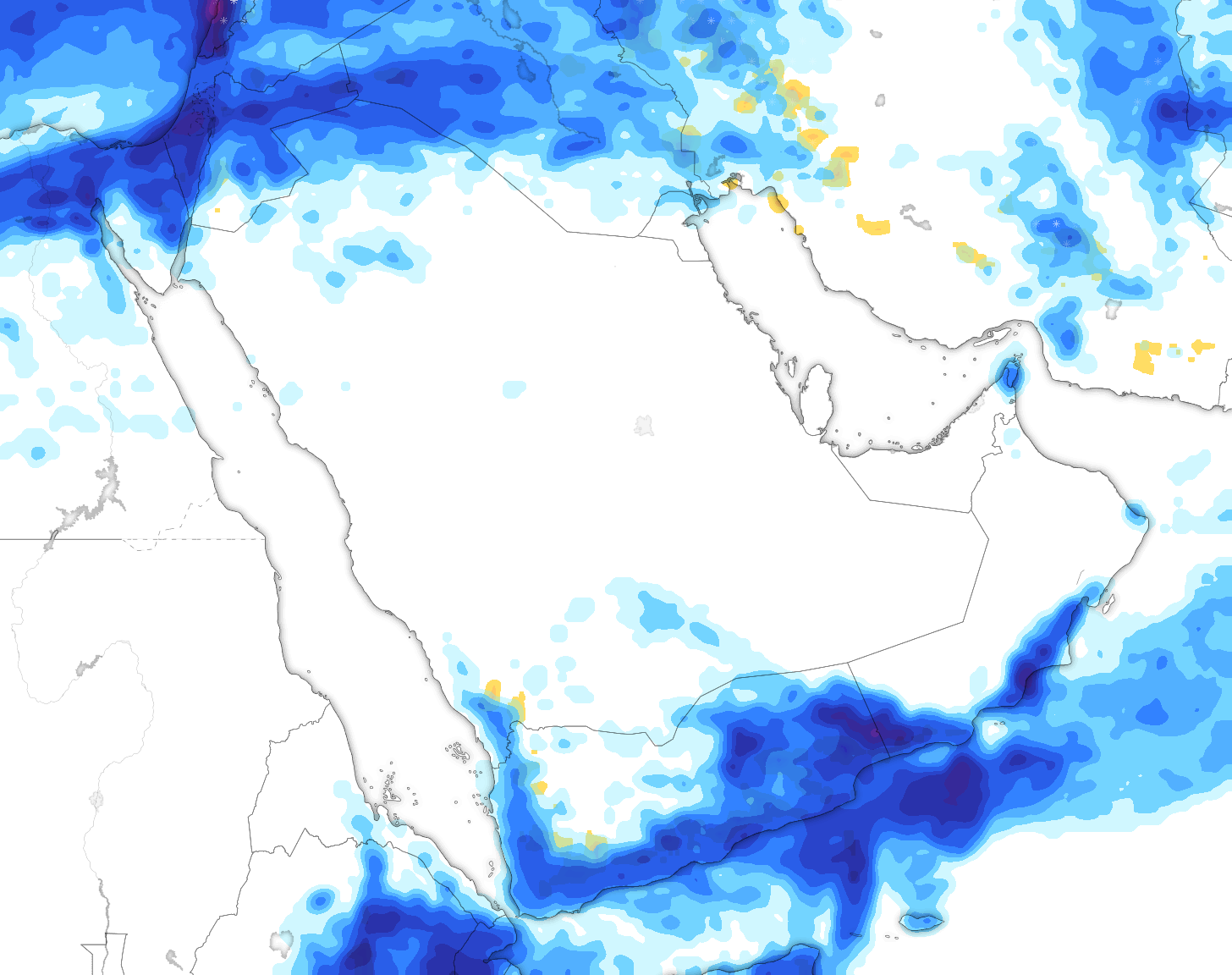 خريطة توقعات الأمطار في السعودية